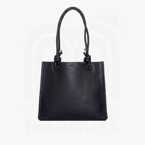 Bergamo Sac Tote Bag Carré Cuir Grainé Anses Nouées